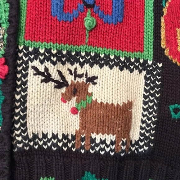 Y2K Vintage Ugly Christmas Sweater Knit Graphic Santa Handmade 2X Holiday - Picture 5 of 11